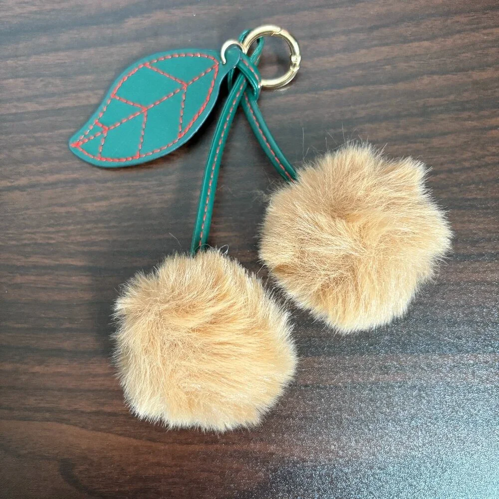 Soft Faux Rabbit Fur Cherry Leaf Keyring Pompom Key Chain Key Ring Bag Charm New